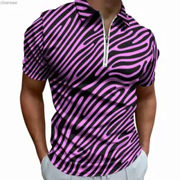 Rosa Zebra Polo Shirts Purple And Black Stripes Casual Shirt Summer Retro Men Short Sleeve Turn-Down Collar Graphic T-Shirts HKD230825