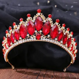 Hair Clips KMVEXO Baroque Red Crystal Bridal Tiaras Crown Rhinestone Pageant Diadema Headpieces Wedding Halloween Jewelry Accessories