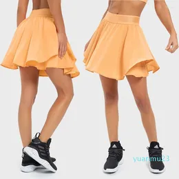 Running Shorts SHINBENE Quick-drying Fake 2-piece Tennis Skirt Liner Side Pocket Anti-lost Workout Yoga For Women