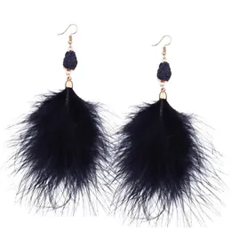 KMVEXO 2020 NEW LONG DROP Stone Beads Earring Tassel Long Gold Feather Earrings Wedding Jewelry Pom Pom2435