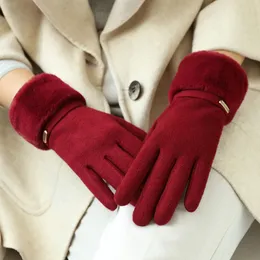 Fingerlösa handskar vinterkvinnor håller varma plus sammet pekskärm förtjockar plysch handled mocka mode personlighet elegant kör cykling 230825