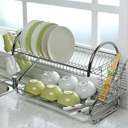 Matlagringsorganisation Ställer in stort Dish Tork Rack Cup Drainer 2 Tier Silder Holder Tray Rostfritt stål Kök Tillbehör CLH 8 230824