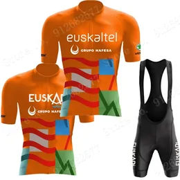 Cykeltröja sätter Cycling Jersey Euskaltel Euskadi Team Set Orange Clothing Road Bicycle Bib Shorts Suit Mtb Wear Maillot Culotte 230825