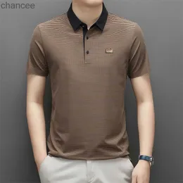 2023 Summer Men's Black Stripe Short Sleeve Fashion Formell Casual Polo Button Pullover Office Lady T-Shirt England Style Tops HKD230825