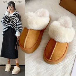 Women Fur Slippers Winter Warm Platform Flip Flops 2022 New Short Plush Flats Home Cotton Shoes Suede Mules Ladies Boots 6437