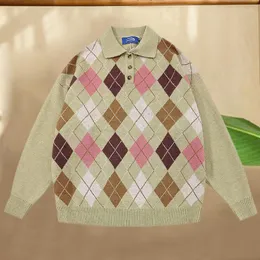 Męskie swetry proste retro geometryczny kolor kontrastowy druk z długim rękawem dzianinowy lapy pullover sweter sosowa koszula towarzyska