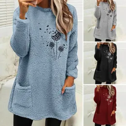 Sudaderas con capucha para mujer Sudadera de invierno Estampado de flores Espesar Felpa Mangas largas A prueba de frío Longitud media Caída