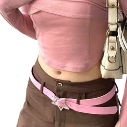 Waist Chain Belts Trendy Spicy Girl Pink PU Leather Belt Metal Fashion Buckle Fivepoint Star Full Drill Waistband Women Y2K Versatile Decoration 230825