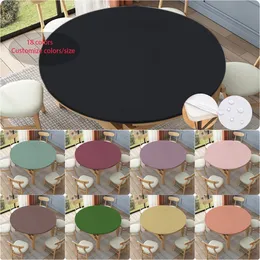 Bord trasa fast färg rund bordsduk vattentät elastiska utrustade bordsskydd för inomhus och utomhus kök bordsdekor hem dekoration 230824