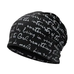 Beanie/Skull Caps Hip Hop Skullies Beanies Letter Print Men's Goth Bonnet Hat Cap Thin Autumn Streetwear Women's Cotton Winter Nightcap Head Wrap L0825