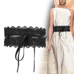 Waist Chain Belts Women Bow Lace Belt Corset Wide for Black White Female Self Tie Obi Cinch Waistband Wedding Dress Band 230825