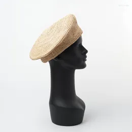 Berets 202303-HH5011 Street Summer Natural Raffia Handmade Grass Solid Modern Fancywork Beret Cap Men Women Holiday Leisure Hat