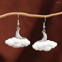 Pendientes colgantes a la moda, gota de Luna y nube láser para mujer, diversión creativa, encanto fresco, estética, joyería de moda Vintage