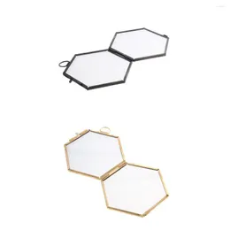 Quadros peças de 2 modernos pendurados hexágono vidro metal po quadro decoração de casa ouro cobre