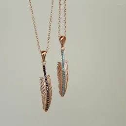 Chains Free Chain 18" Link Rose Gold Color 925 Sterling Silver Mater Elegant Cute Women Feather Pendant Necklace