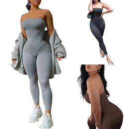 Womens Jumpsuits Rompers hirigin Women Closefitting Sexy Jumpsuit Offtheshoulder Tube Top Sleeveless Romper Overall Black Grey Brown 230824