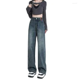 Jeans pour femmes Vintage Femmes Taille Haute Streetwear Hip Hop Baggy Coréen Solide Droit Denim Pantalon Pantalon Bord Plancher Balayage