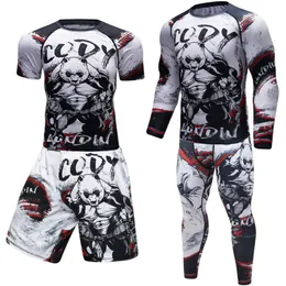 Herrespår jiu jitsu t-shirt män långa ärmar skjortor tracksuit fitness boxing tröjor set bjj muay thai mma pants gym utslag vakt sport 230825