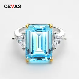 Anéis de casamento Oevas 100% 925 prata esterlina espumante 10 * 14mm Aquamarine 5A Zircon Anéis para mulheres festa de alto carbono diamante jóias finas 230824