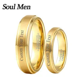 Wedding Rings Personalized Gold Tungsten Carbide Wedding Bands Couples Matching Rings Free Custom Engraved Name Anniversary Date Image 230824