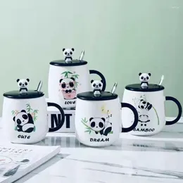 Canecas 450ml Bonito Dos Desenhos Animados Panda Vermelho Caneca Cerâmica Com Tampa Lidar Com Colher Pode Ser Usado Para Café Beber Chá Leite Divertido Presente De Aniversário