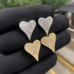 Stud Earrings Iced Out Bling Rectangle Cubic Zirconia CZ Heart Shaped Earring Valentine's Day Gift For Girlfriend Fashion Jewelry