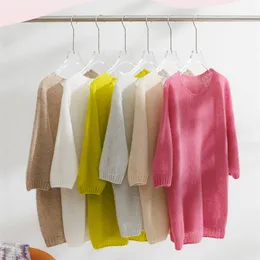 Suéteres femininos Naizaiga 77 cashmere 23 mulberry seda Oneck meia manga sólida branco verde rosa primavera mulheres pullovers tshirt BN1 PZ125 230824