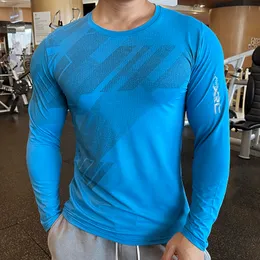 Erkek Tişörtleri Yüksek kaliteli koşu spor gömlek Erkekler Fitness Sıkıştırma Uzun Kollu Üst Giyim Ekibi Boyun Sevaplı Erkek Dökün