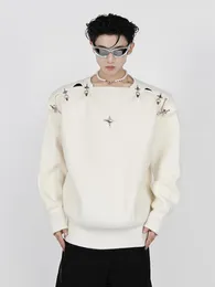 Männer Pullover Gestrickte Pullover Herbst Winter Koreanische Mode Metall Schnalle Aushöhlen Design 2023 Einfarbig Männliche Tops 9A5467