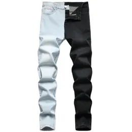 Herr jeans europeisk amerikansk stil för män mode sömmar tvåfärgstrend stretch lokomotiv vikar streetwear manlig denim 2268