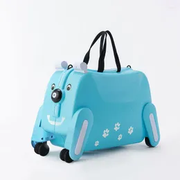 Suitcases Children's Suitcase On Wheels Can Sit And Ride Cute Cartoon Small Rolling Luggage Toy For Kids Outdoors Carrier Travel