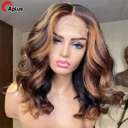ハイライトボディウェーブレースフロントウィッグブラジルのオンブル色の女性のための人間の髪のかつら4/27ハニーブロンドフルHD Glueless Lace Wig
