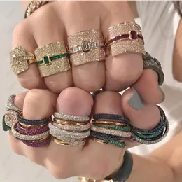 Anéis de banda Godki Monaco Design Declaração de luxo anel empilhável para mulheres casamento cúbico zircão noivado dubai punk nupcial top anéis de dedo 230824