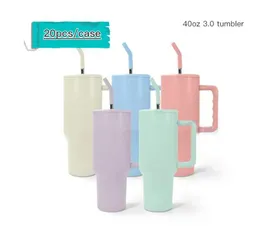 US Stock 3.0 Generation 40oz Matte Sublimation Tumbly مع قش الفولاذ المقاوم للصدأ الفولاذ المقاوم للصدأ قهوة قهوة مع مقبض سفر سفر القهوة القدح