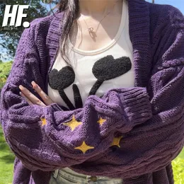 女性のセーター秋のSスタイルNow Y2K Seater Cardigan Women 1989 American Retro Purple Cardigansファッションスター長袖230825