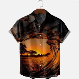 Casual overhemden voor heren Hawaiiaans voor heren Vakantie Sea Wave Po Print Korte mouw Zomerstrand Tops Ademend