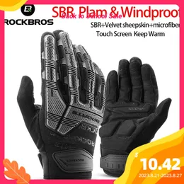 Cycling Gloves ROCKBROS Cycling Gloves Thermal Autumn Winter Gloves Windproof SBR Touch Screen Bike Gloves Full Finger Shockproof Sport Gloves 230825