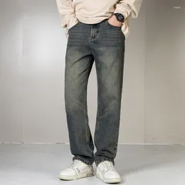 Jeans da uomo autunno nero allentato nostalgia gamba dritta pantaloni casual a vita media personalità della moda