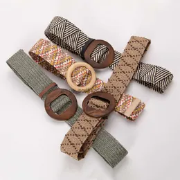 Belts Wooden Buckle Jade Clasp Dress Belt for Women Casual Female Braided Wide Strap Female Designer Woven Girls Elastic PP Str Belt L0825