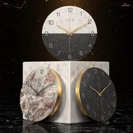 Wall Clocks Fashion Marble Texture Metal Living Room Round Clock Simple Creative Home Decoration