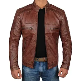 Herrjackor Brown Leather Jacket Mens Cafe Racer Real Lambskin Ejressed Motorcykel 230824