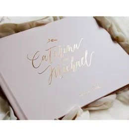 Outros suprimentos para festas de eventos Livro de convidados de casamento personalizado Rose Gold Foil Engagement Keepsake Horizontal Personalizado Modern Rose Gold Honeymoon Po Book 230824