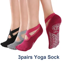 Sports Socks 3 Par Yoga Women Bandage Nonslip Quickdrry Damping Pilates Ballet Dance Sock Barre Barefoot Slipper Workout Ladies 230824