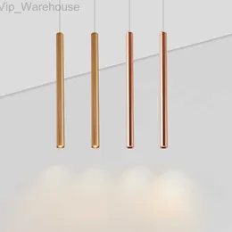 LED Pendant Long Tube Silver copper Rose Golden Lamp Island Bar Counte Shop Room Kitchen Fixtures Hanglamp Luminaire Light HKD230825