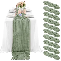 طاولة العداء 10pcs Cheesecloth Boho Table Runner 90x300cm Gauze Sage Green Table Runner Decor