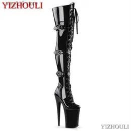 Botas Gladiador feminino com salto de 23 cm sexy club pole dancing botas com 9 polegadas joelho e coxa botas altas T230824