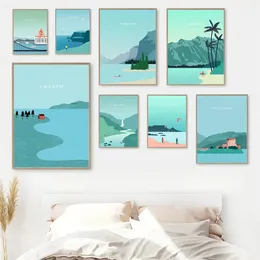 Canada Irlanda Budapest Hawaii Danimarca Svezia Viaggio Paesaggio Tela Pittura Wall Art Paesaggio marino Poster Stampe Soggiorno Camera da letto Home Decor Senza cornice Wo6