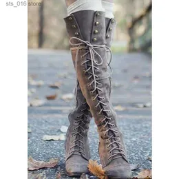Buty Bonjomarisa Classic Brand Chunky Heel Up Vintage Women Knee High Boots Designer Komfy Walking Cowboy Buty obuwie T230824