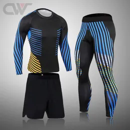 Men's Tracksuits Quick Dry 3pcsSets Running Men Suit Rashguard Male Kit MMA Compression Clothing Male Long-Sleeved T-Shirt Leggings Tracksuit 230825