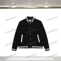 Xinxinbuy Men Designer Coat Jacket kursiv bokstäver läder långärmad kvinnor ullduk svart s-2xl